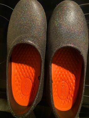 CROCS Glitter Slip-On Mules with Bright Orange Insole
